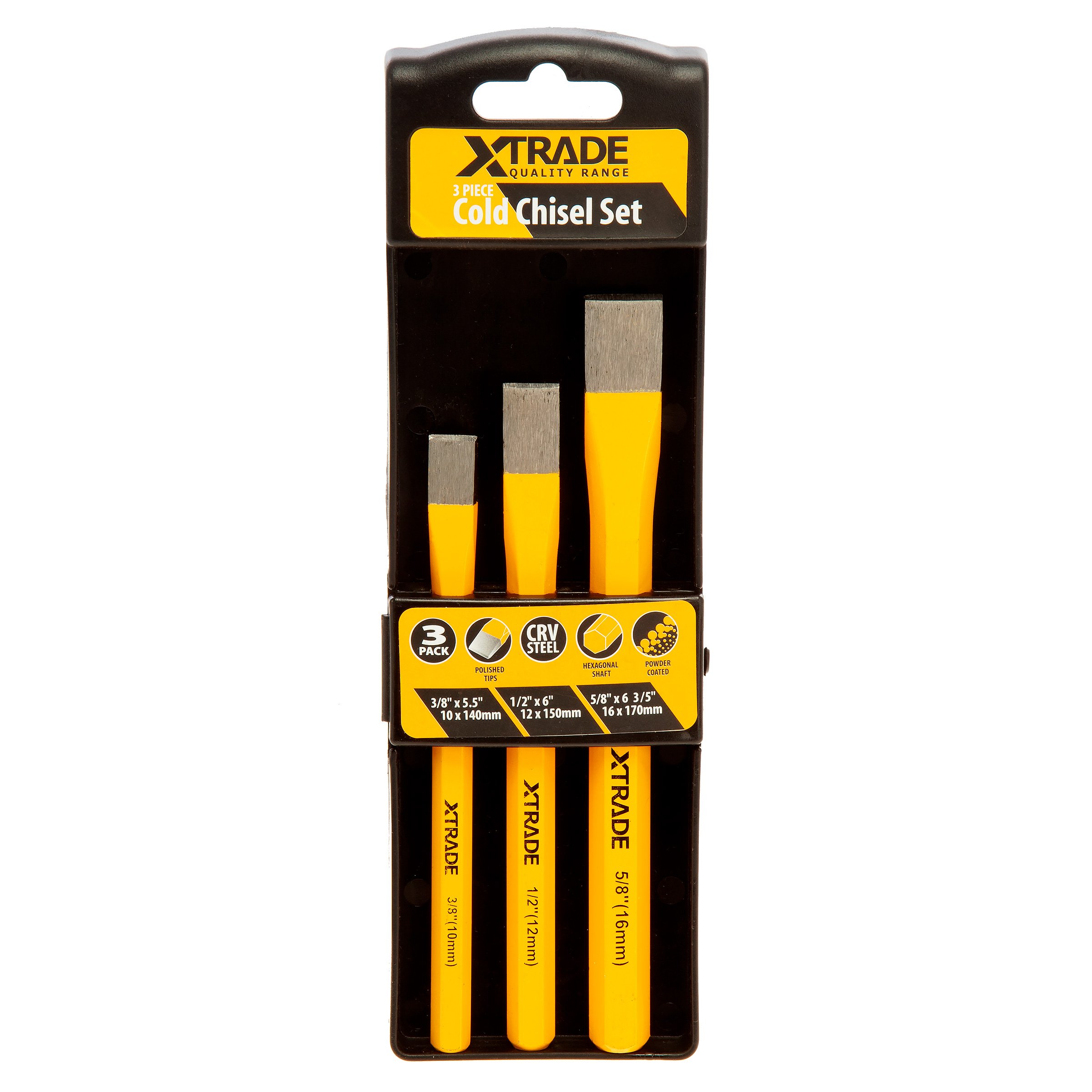 XTRADE 3 PIECE COLD CHISEL SET 3/8" [10MM] 1/2" [12MM] 5/8" [16MM] X0900233